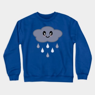 Kawaii Cute Happy Stormy Rain Cloud in Blue Crewneck Sweatshirt